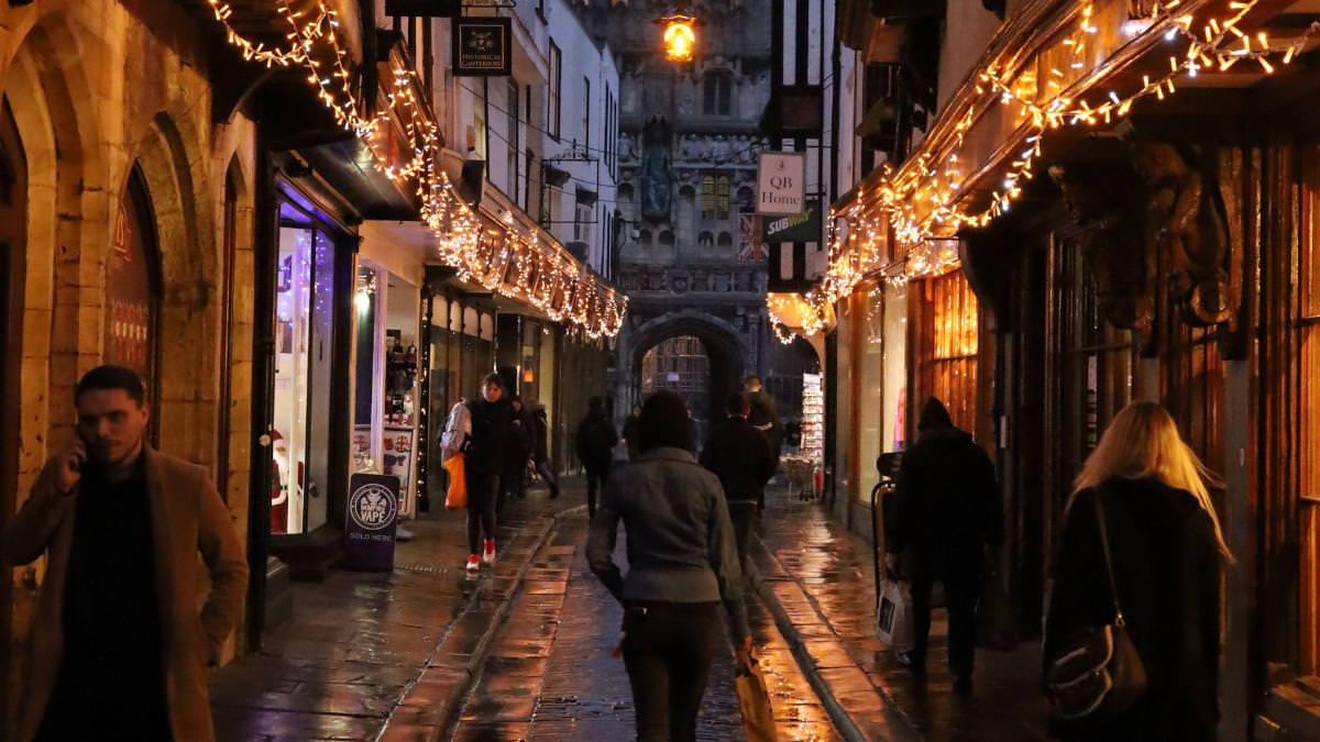 Historic stone pathway through artisan shops in Canterbury